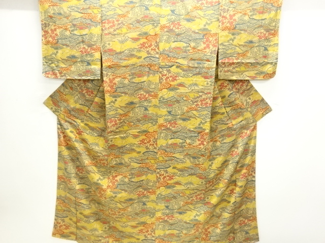 「縁」150ｃｍ～156ｃｍ お茶事 ちりめん地 金彩染 小紋 正絹 Ｌ３８９ 反物 浜ちりめん 日本の絹の印 染め工房かねだ 手染め 創作江戸小紋